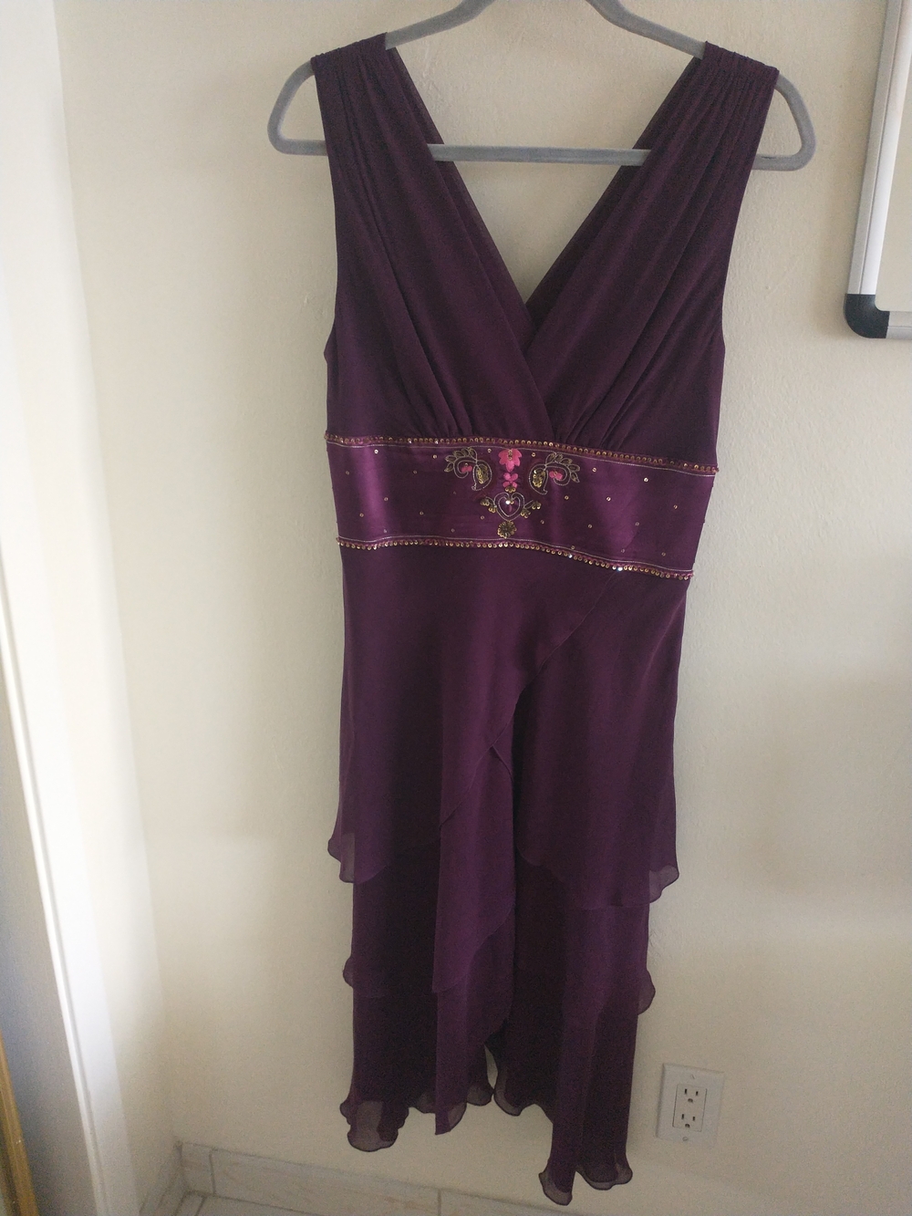 Max & Cleo Deep Plum Silk V-Neck Layered Cocktail Dress - Size 10